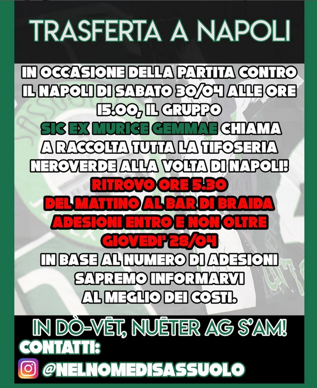 trasferta napoli-sassuolo