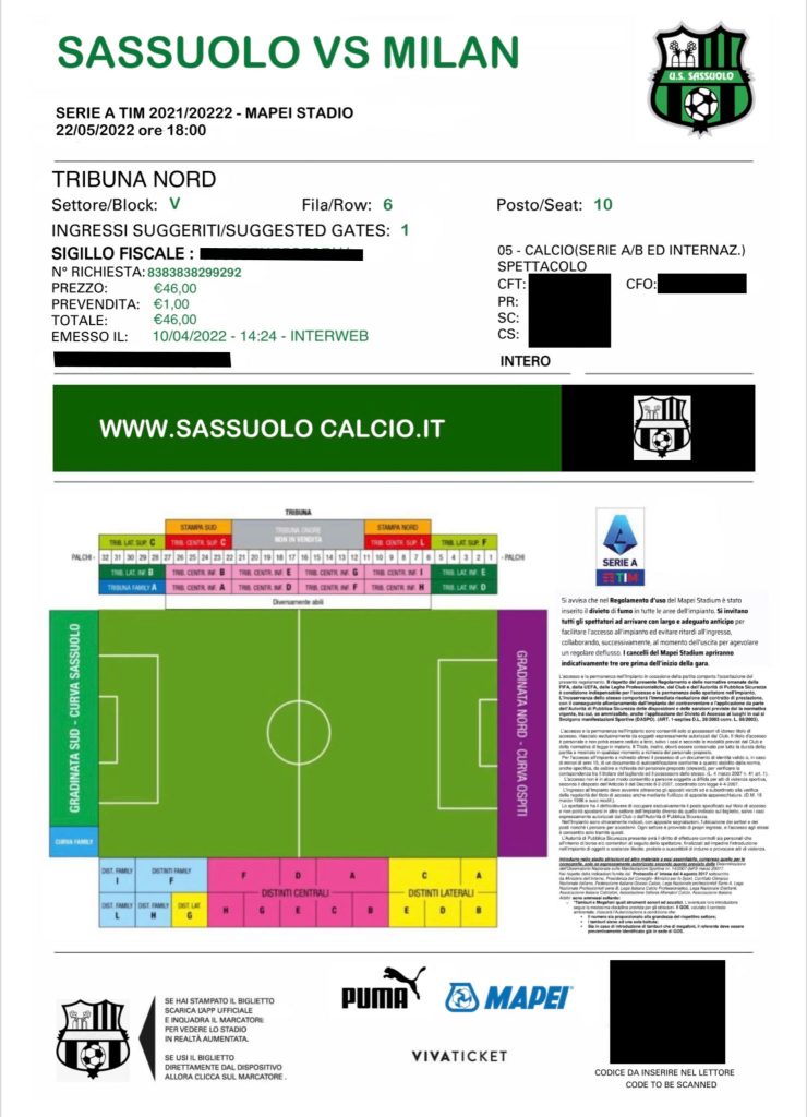 Sassuolo Milan biglietti contraffatti