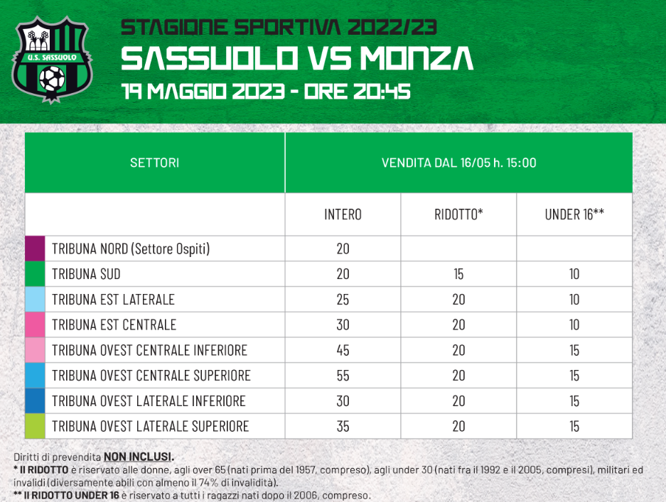 biglietti sassuolo monza