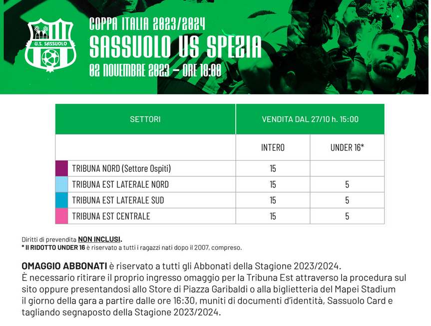 biglietti sassuolo-spezia